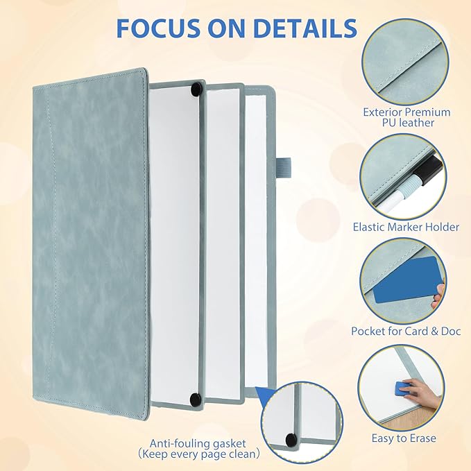 6 Sides Dry Erase Notebook Portable Whiteboards Notebook 12"x9"(a4) Small Reusable Whiteboard Notepad Foldable Anti-ghosting Surface, Travel White Board for Office Study Meeting Planning
