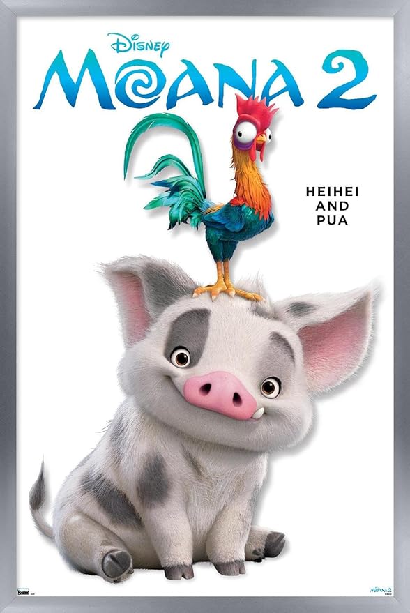 Disney Moana 2 - Heihei and Pua Feature Series Wall Poster, 22.4L" x 14.7W", Silver Framed Version