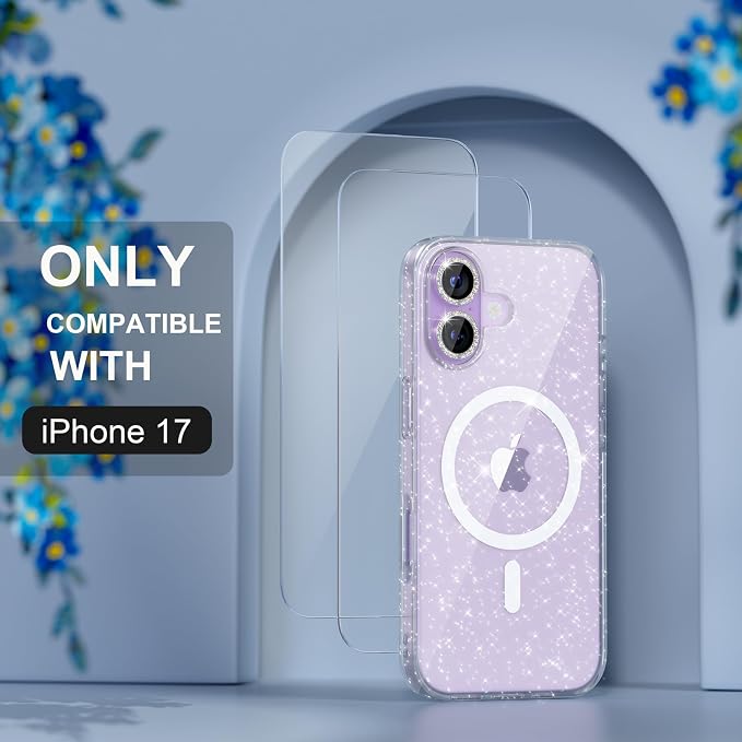 Choiche for iPhone 15 Pro Max Case Compatible with MagSafe Glitter Black | Women Girly Cute Glitter Sparkly Magnetic Phone Case with Diamond Camera Lens Protectors Military-Grade Drop Protection 6.7
