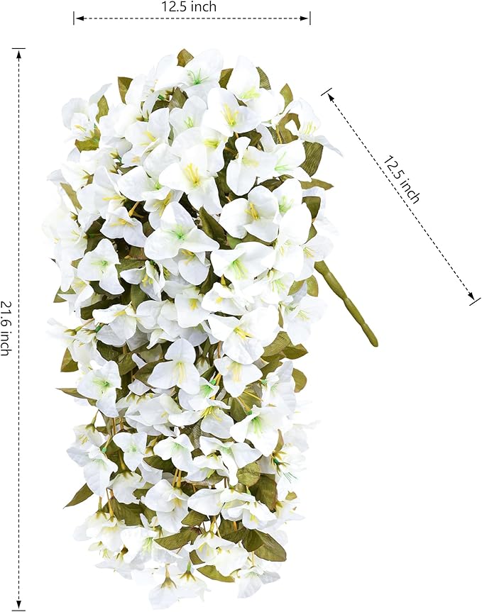 Bougainvillea Artificial Flowers Fake Plants for Outdoors Winter Decoration, 2 pcs Faux Long Trailing Vines UV Resistant Look Real White Silk Flowers for Outside Planter Front Door Porch Urn Yard Home