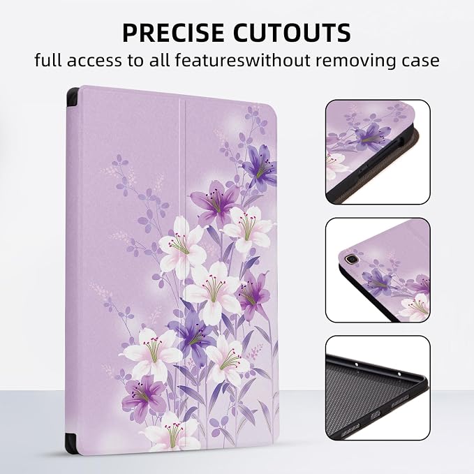 Case for Samsung Galaxy Tab A 10.1 Case 2019 Only Fit (SM-T510/ SM-T515/ SM-T517 Case) Premium PU Leather Cover Shockproof Protective Cover Folding Stand Case Black Flowers