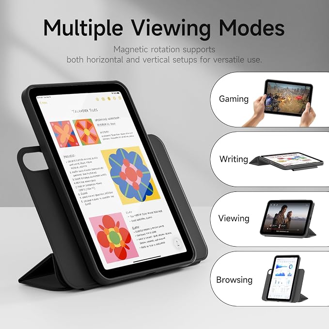 kenke Smart Case for iPad mini 7 A17 Pro/iPad mini 6 8.3 Inch Black | iPad Mini Case 2024/2021 Detachable Magnetic Clear Hard PC Back Slim Trifold Stand Cover Auto Wake/Sleep Touch ID