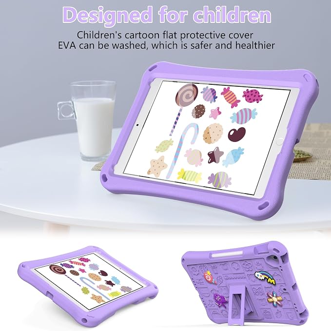 Case for iPad 10.2 Inch 2021/2020/2019/ iPad Pro 10.5 Inch/Air 3rd Gen (2019) Shoulder Strap Kickstand Children Friendly Anti-Scratch Shockproof Case Lightpurple