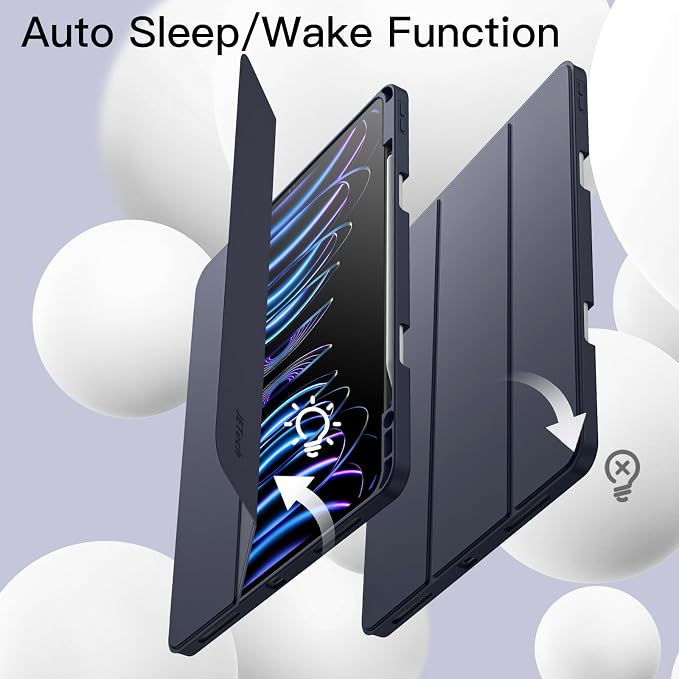 JETech Case Cover for iPad Pro 12.9 6th/5th Gen (2022/2021) Black | Soft TPU Protection Pencil Holder Tri-Fold Stand Pencil Charging Support Shockproof Lightweight Design Auto Wake/Sleep