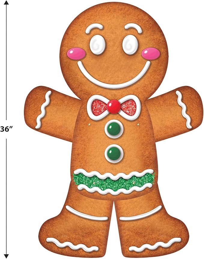 Beistle Jointed Gingerbread Man, 3’- Christmas Wall Decorations, Unique Gingerbread House Décor for Holiday Parties, Winter Wonderland Seasonal Accent for Homes and Classrooms