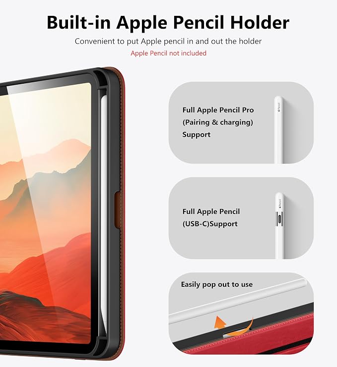 DTTO for iPad mini 7 A17 Pro 2024 aslo fit iPad mini 6 2021 Brown | 360 Degree Rotating Premium Faux Leather Folio Stand Cover with Pencil Holder Auto Sleep/Wake Multiple Angles Hand Strap