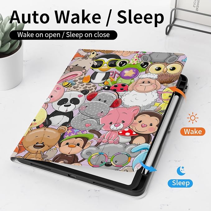 Case for iPad (A16) 11th Generation 11 Inch (2025) Cute iPad 10th Generation Case 10.9 (2022) Girly Premium Leather Folio Stand Protective Cover with Pencil Holder &amp Pocket Animals