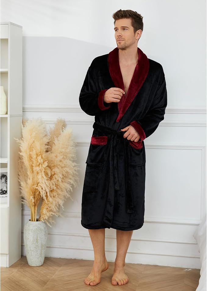 U2SKIIN Mens Fleece Robe Plush Collar Shawl Bathrobe