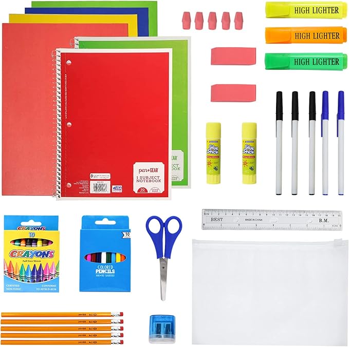 12-Pack 19” Sport Backpacks with 52 Piece School Supplies Kits - Pens, Pencils, Crayons – Bulk Bundle for Elementary, Middle, and High School Students, 6 Assorted Styles