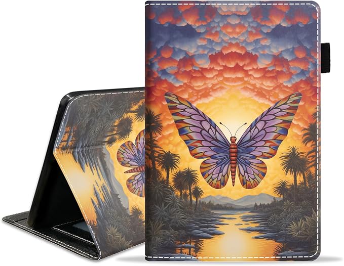 Case for Amazon Kindle Fire HD 10 Tablet (10.1 inch 9th/7th Generation 2019/2017 Release) Slim PU Leather Stand Folio Cover with Auto Wake Sleep Abstract Paint Butterfly
