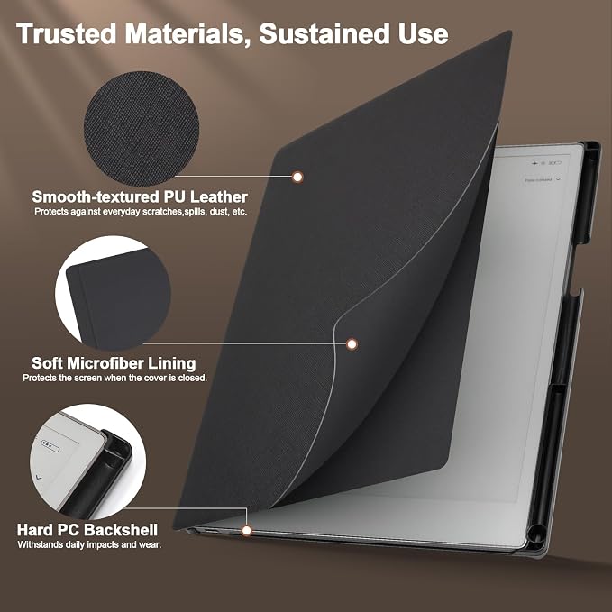 Caweet Case for Remarkable Paper Pro 11.8 2024 Slim Hard Back Shell Protective Book Folio Cover with Built-in Pen Holder and Auto Wake/Sleep Black