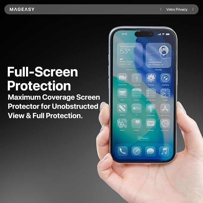 MAGEASY Designed for Phone 17 Pro Privacy Screen Protector - Anti-Fingerprint Ultra Clear Easy Installaion - Vetro Privacy