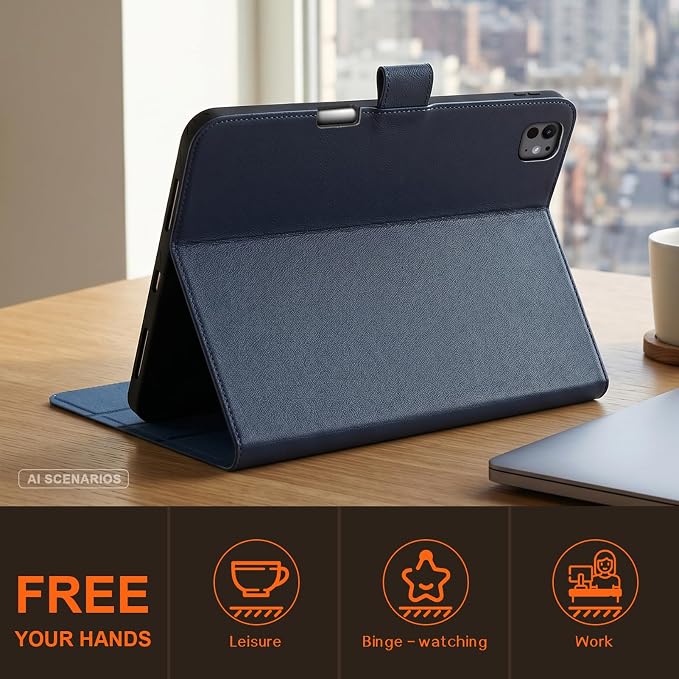 Leather Case for iPad 11th/10th Gen (11/10.9) Black | Genuine Leather Pencil Holder Adjustable Stand Magnetic Closure Auto Wake/Sleep
