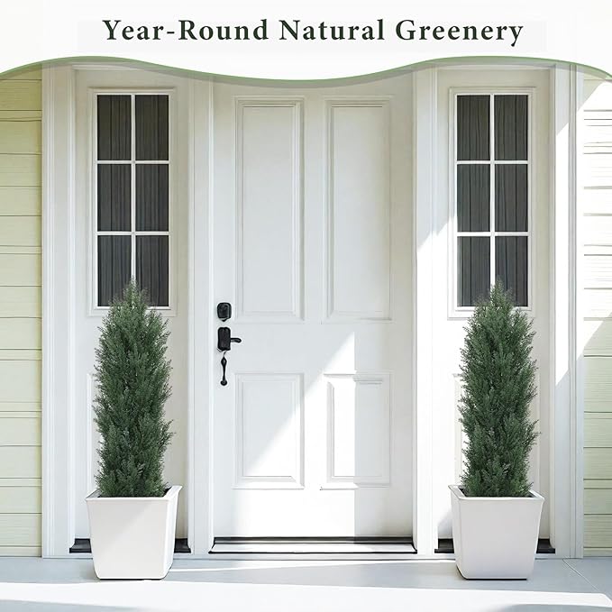 THE BLOOM TIMES 4ft Topiary Trees Artificial Outdoor Set of 2, UV Resistant Faux Cedar Pine Cypress Bushes & Shrubs, Fake Plants for Front Porch Outside Planter Patio Christmas Decor 4 Foot Tall