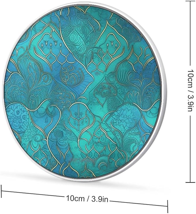 Turquoise Pattern Wireless Charger Aluminum Alloy Frame 10W Fast Charging Pad with Indicator Light 6mm Thin &amp Portable Wireless Charging Pad for Travel Home Office Desk