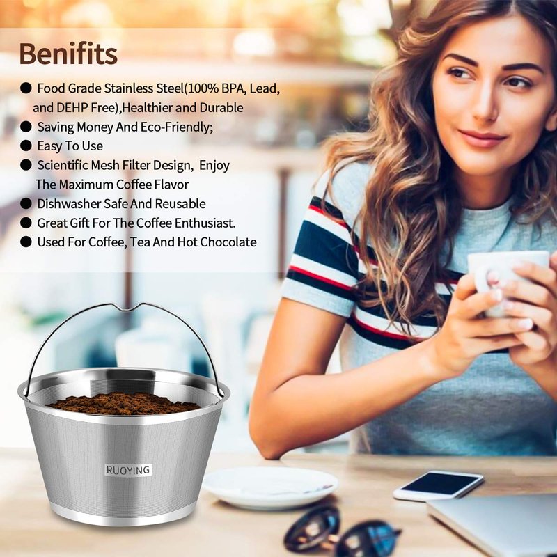 8-12 Cup Reusable Basket Coffee Filters, Perfect Fit for Mr. Coffee, Black & Decker, Krups Coffee Makers