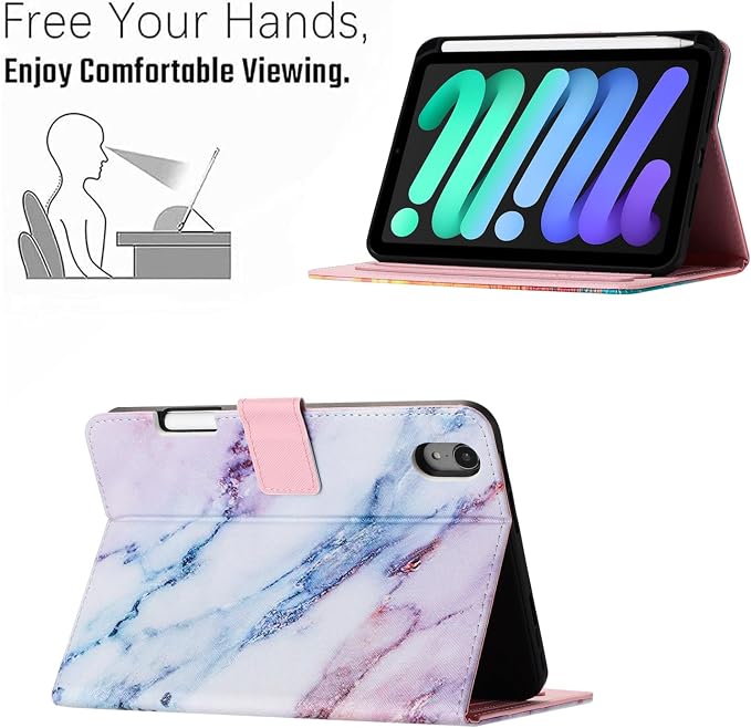 Case for iPad mini 7 A17 Pro &amp iPad mini 6 (2024/2021) Built-in Pencil Holder Premium PU Leather Folio Stand Smart Protective Cover Multi-Viewing Angles and Auto Wake/Sleep - Beach