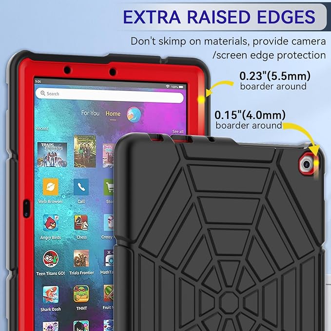 Grifobes (for 13th/11th Generation 2023/2021 Release) Tablet 10/10 Plus Tablet 10 Kids/Kids Pro 3-in-1 Heavy Duty Shockproof Rugged Protective Cover with Stand (Black+Red+Red)