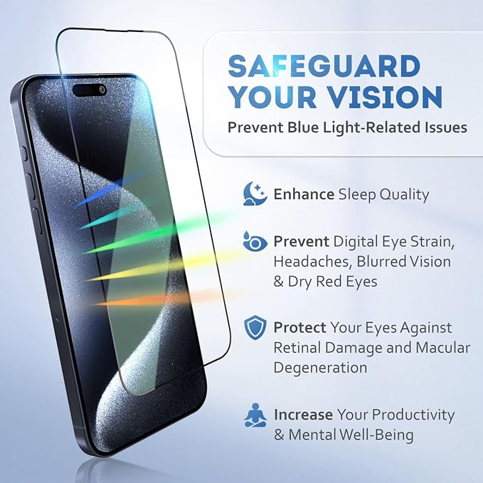 |2 Pack| Anti-Blue Light Screen Protector for iPhone 12 Pro Max (6.7')| Scratch Resistant Tempered Glass | 3D Edge to Edge Coverage | Easy Installation Kit | Eye Safeguard TÜV Certified
