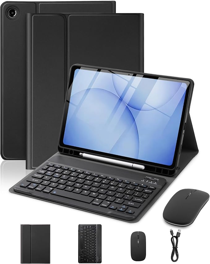 Keyboard Case for Samsung Galaxy Tab A9 Plus /A11 Plus | 2023/2025 11 inch Rechargable Detachable Keyboard Cover with Pen slot for Tablet A9+ / A11+ 5G (Black）