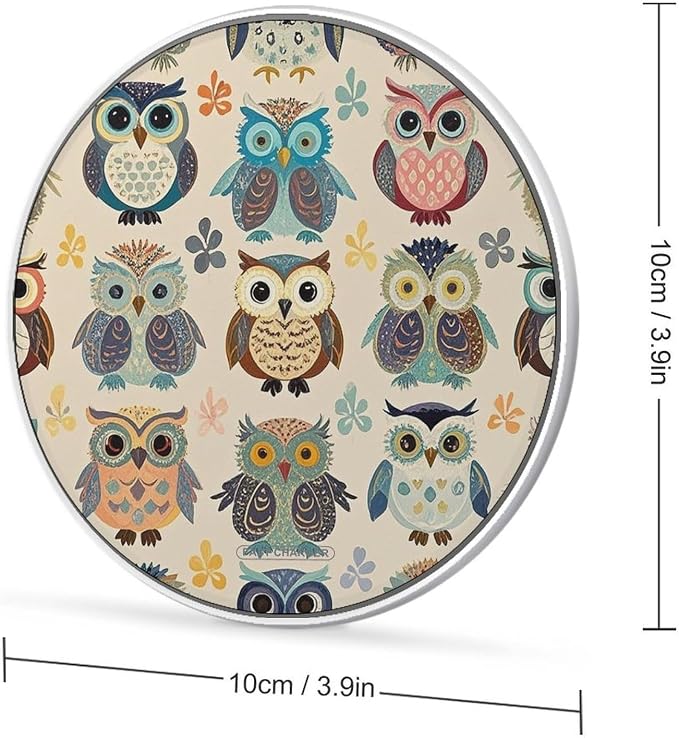 Color Owl Pattern Wireless Charger Portable Fast Charging Pad Lightweight Wireless Charging Pad 10W Slim Charging Station for Phone Charger Mat for Travel Home Office Desk