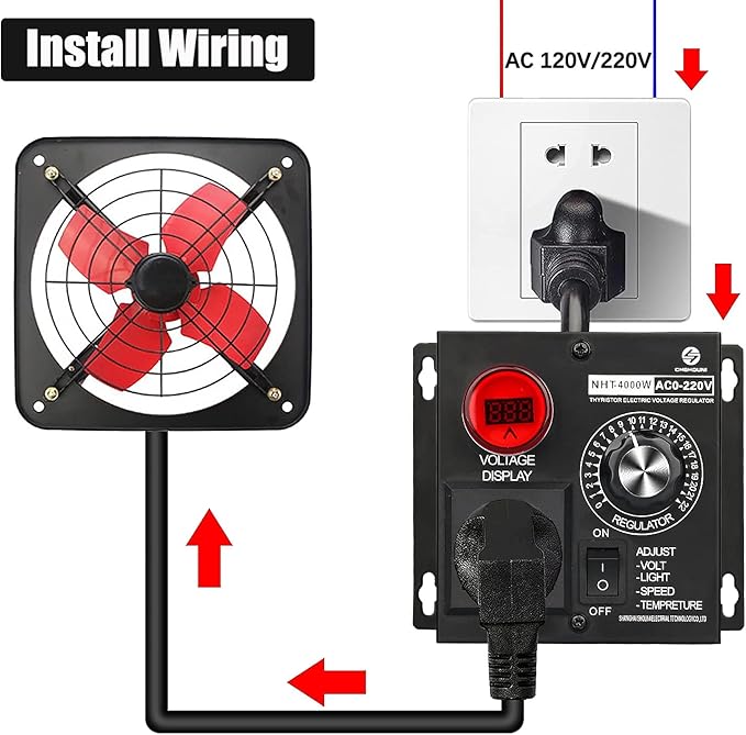 AC Variable Speed Controller, 120V~220V 15A 4000W SCR Voltage Controller for Router Fan Electric Motor Rheostat