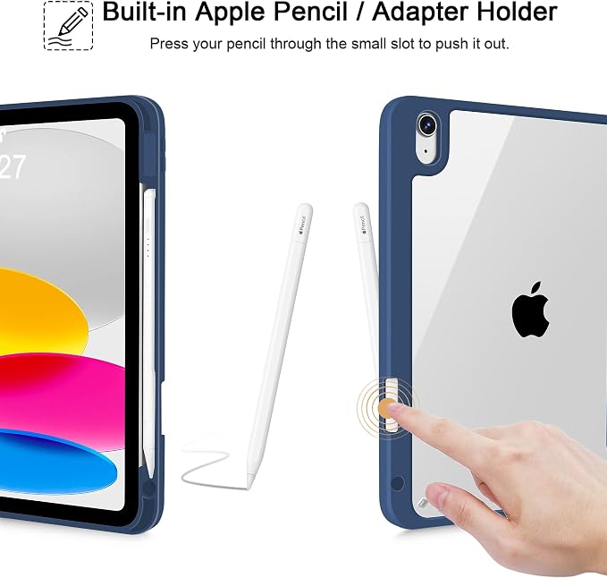 Tuiklol for iPad 10.2 inch 9th / 8th / 7th Gen 2021 2020 2019 Release Case | Built in Pencil Holder - TPU Protection Trifold Stand Stand Clear Back Tablet Cover With Auto Wake/Sleep Blue berries