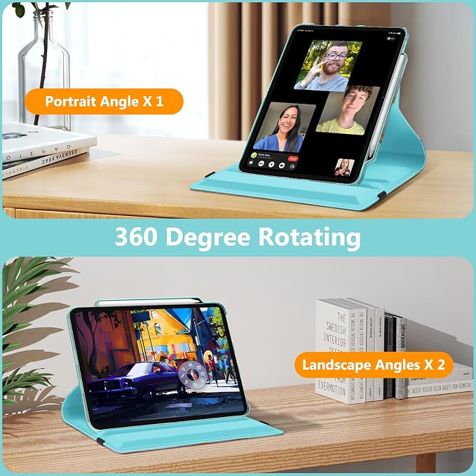 Fintie Rotating Case for iPad Air 13-inch M4/M3/M2 (2026/2025/2024) | 360° Swivel Stand Landscape &amp Portrait Viewing Shockproof Protective Cover Pencil Holder Auto Sleep/Wake Black