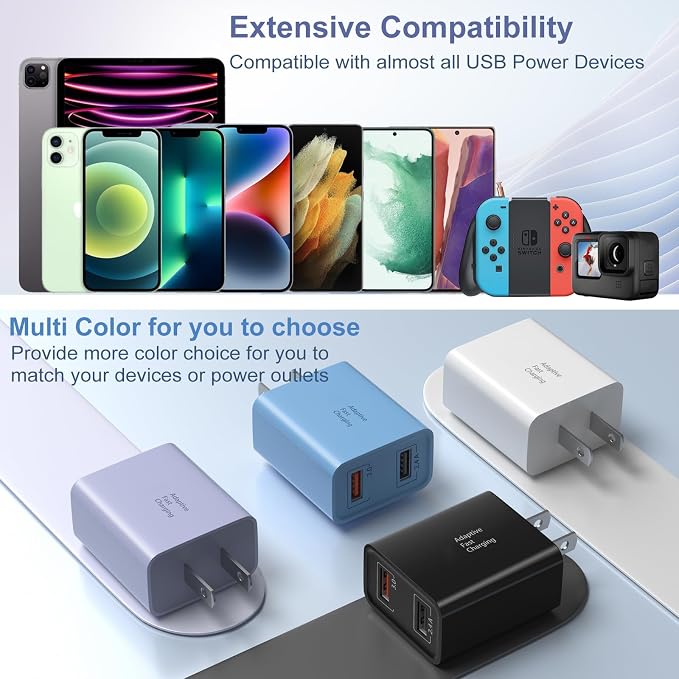 Dual USB Wall Charger Costyle 3 Pack 30W 2 Ports Adaptive Fast Charging Block Quick Fast Charger 3.0 &amp 5V 2.4A Wall Plug Compatible iPhone 13 12 11 XS MaxGalaxy A16 S10 S9Note 9 10Pixel (Black