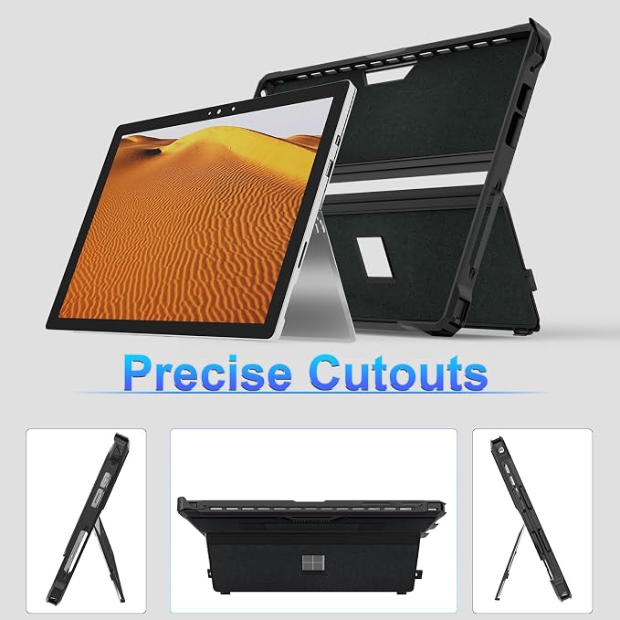 Case for 12.3 Microsoft Surface Pro 7+/7/6/5/4 Protective Rugged Cover Case with Surface Pen Holder and Hand Strap Compatible with Surface Pro Type Cover Keyboard (Black)