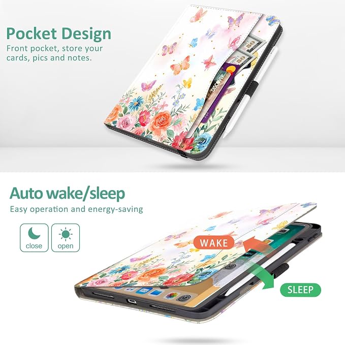 Vimorco Folio Case for iPad Air 13 inch M4/M3/M2 (2026/2025/2024)Dragonfly | for iPad Pro 12.9 inch 6th/5th/4th/3rd GenerationPencil Holder&ampPocket&ampHand StrapAdjustable Angles CoverAuto Sle
