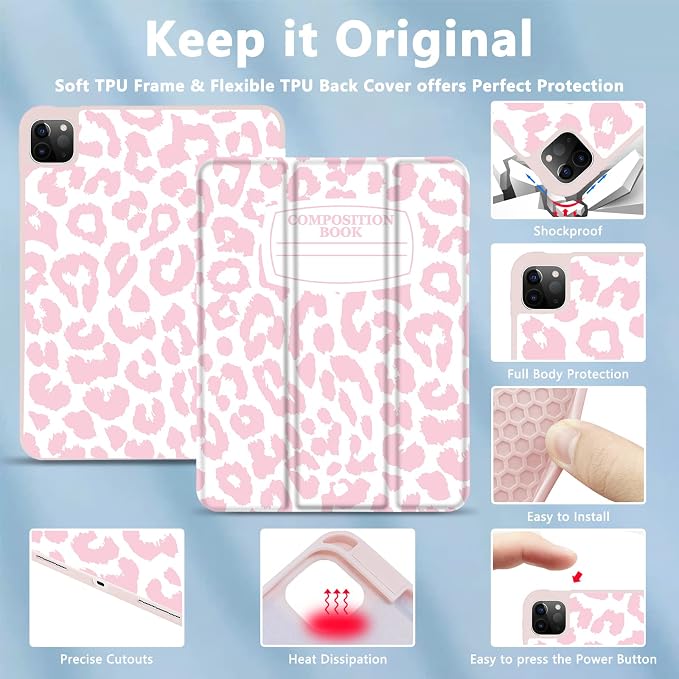 for iPad Pro 11 Inch Case 2022(4th Gen)/2021(3rd Gen)/2020(2nd Gen) with Pencil Holder TPU Shockproof Frame and Protective Leather Cover [Auto Sleep/Wake] Black Cow
