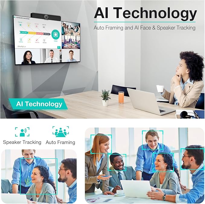 RayBit TB5 Video Conferencing System - Zoom Certificated, Ultra 4K Pro Audio and Video Conference Room Camera with 4 Microphone Arrays & Stereo Speakers, 120° Wide Angle Webcam for TV/Meeting Room