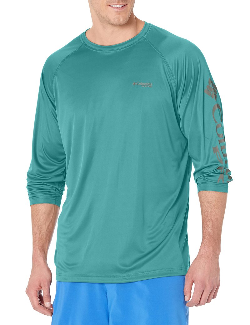 Columbia Men's Terminal Tackle Long Sleeve Shirt, Teal/Kettle Logo, Large