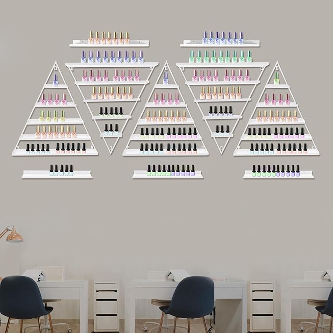 10PCS Triangular Nail Polish Racks, Metal Wall-Mounted Display Rack for Nail Polish Bottles, Lipstick Perfume Wall Shelf Essential Oil Organizer for Home Spa Nail Salon Shop