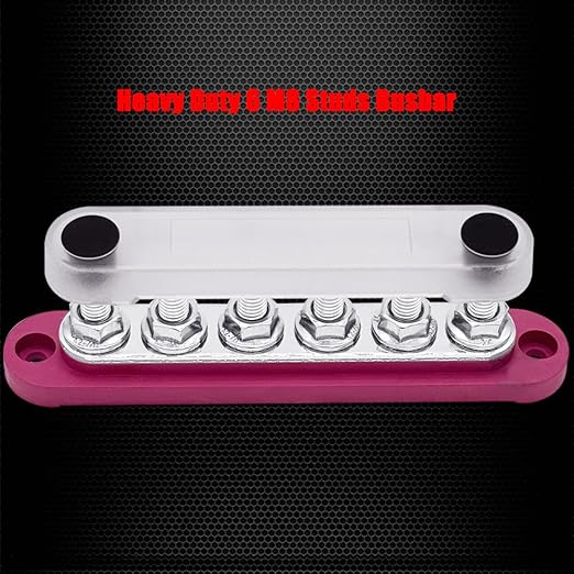 6 x M8 (5/16") Studs Power Distribution Block Bus Bar 12V, Ampper 5.9" HD 200A Marine BusBar Battery Distribution Block W/Cover for Car Boat Solar (Red)