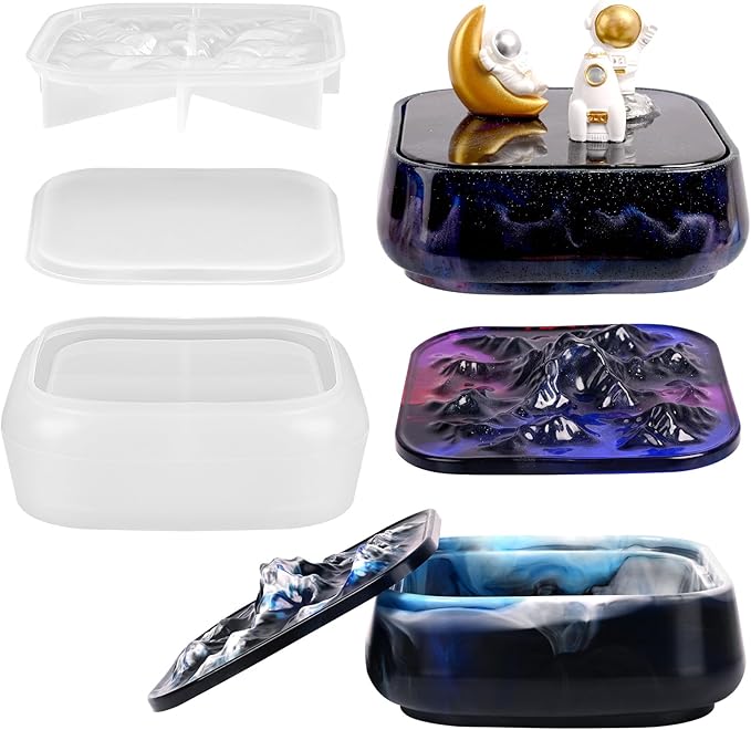 Moukiween Large Storage Box Molds with Lid Resin Jar Mold Silicone Box Mold