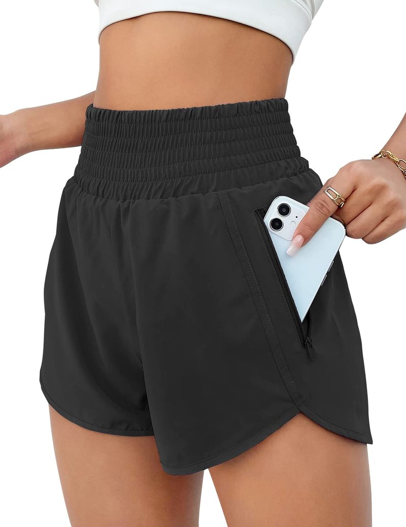 BMJL Women's Athletic Shorts High Waisted Running Short Pocket 2.5" Sporty Shorts Gym Elastic Workout Shorts(S,Black)