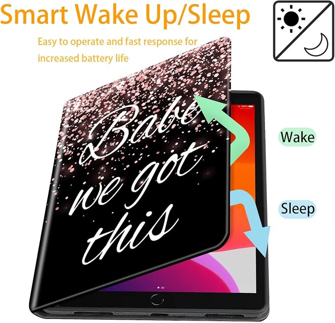 Case for iPad 10.2-inch (2021/2020/2019)/ iPad Air 10.5 2019 / iPad Pro 10.5 Multi-Angle Bracket with Automatic Sleep/Wake Protection Case - Babe We Got This