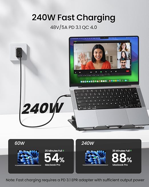 Silkland USB C Data Cable 20Gbps 1FT USB C to USB C Cable 240W Charging | High Speed Data Transfer Short USB C 3.2 Gen 2x2 Cable 5K/4K 60Hz USBC Monitor Cord Compatible with SSD Hub Docking