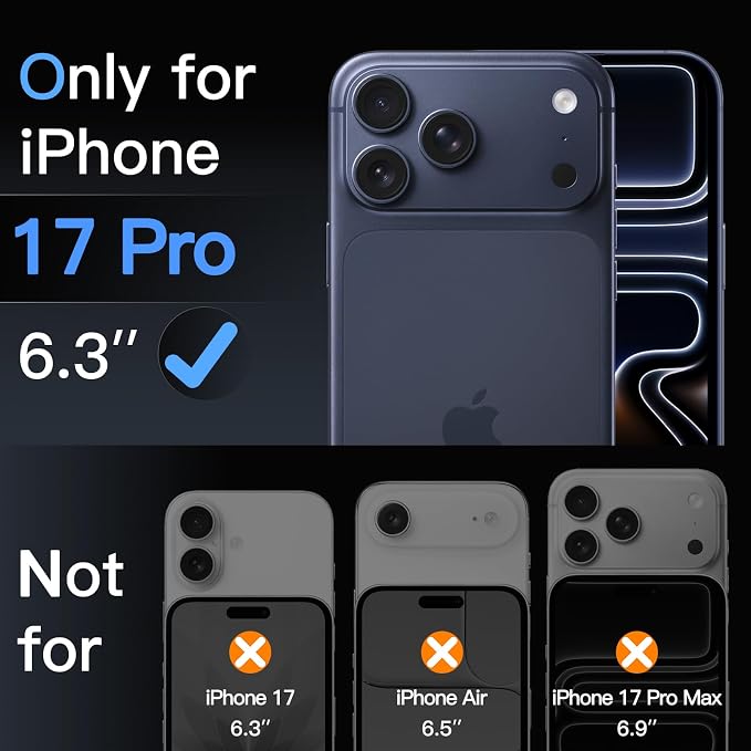 JETech Infinity AR Screen Protector for iPhone 17 Pro AR Anti-Reflective Coating 9H+ 3D Full Coverage Tempered Glass Military-Grade Shatterproof Smudge-Resistant Easy Install 1-Pack