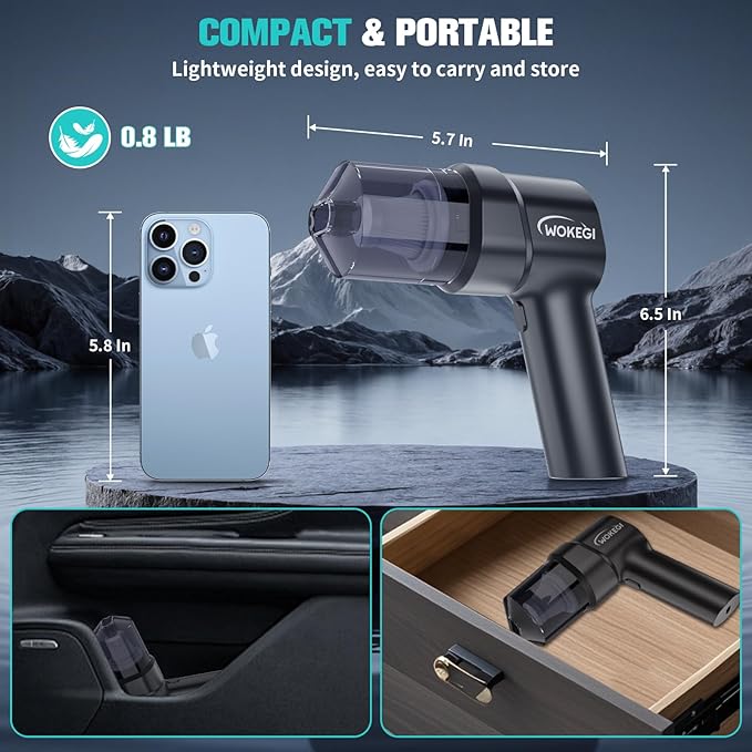 Handheld Mini Car Vacuum, 10000PA Cordless Portable Vacuum with 2000mAh Battery, 3 in 1 small Vacuum Cleaner & Air Duster with Type-C Charging, Compact & Lightweight for Car, Home, Kitchen (Black)