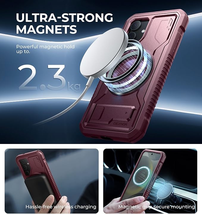 Dexnor Magnetic Case for Samsung Galaxy S24 Case with Kickstand &amp 2 Front Frames Built-in Screen Protector Compatible with Magsafe Rugged Shockproof Full-Body Protective Cover for Galaxy S24Gr