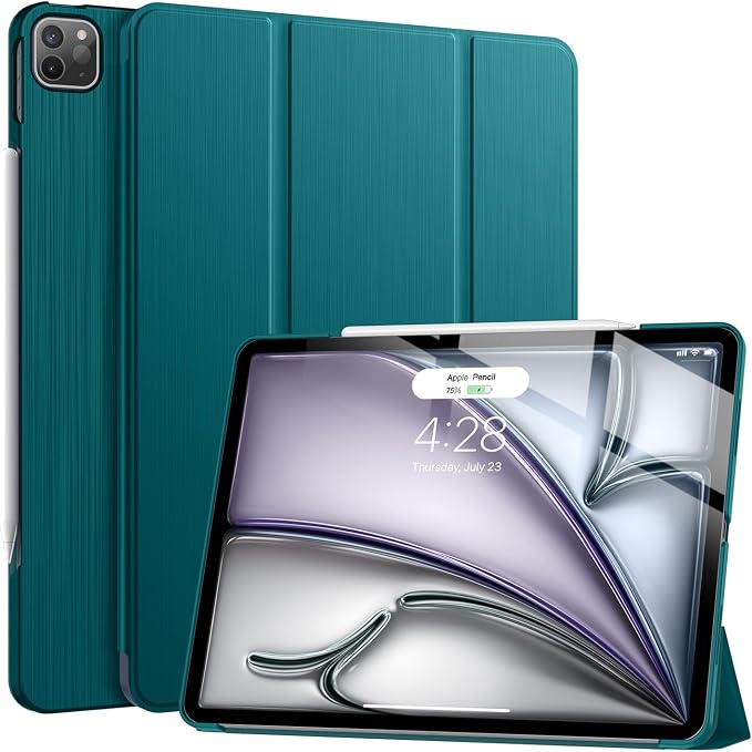 Soke Case for iPad Air 13 Inch (M3/M2) 2025/2024iPad Pro 12.9 2022 2021(6th 5th Generation) - [Slim Trifold Stand + Auto Wake/Sleep]Protective Hard PC Back Cover (Black)