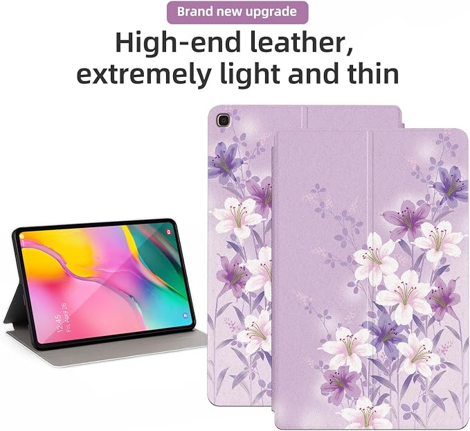 Case for Samsung Galaxy Tab A 10.1 Case 2019 Only Fit (SM-T510/ SM-T515/ SM-T517 Case) Premium PU Leather Cover Shockproof Protective Cover Folding Stand Case Black Flowers