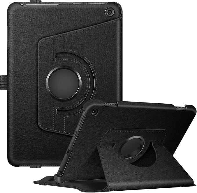 Fintie Rotating Case for Kindle Fire HD 8 &amp 8 Plus 12th/10th Gen Black | 360° Rotatable Swivel Stand Cover for Fire HD 8 2024/2022/2020 Durable PU Leather 3 Viewing Positions Auto Sleep/Wake