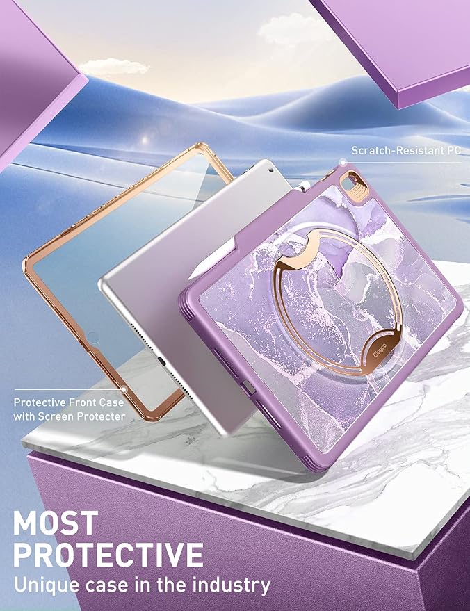 Clayco Nebula Case for iPad 9th/8th/7th Generation Case 10.2 Inch 2021/2020/2019 Multi-Angle Viewing Full Body Stand Cover for iPad 10.2 with Built-in Screen Protector &amp Pencil Holder Ocean