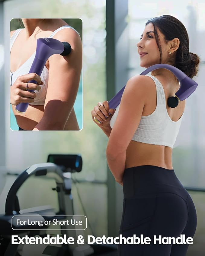 CAREKING 2-in-1 Detachable Muscle Massage Gun Deep Tissue with 20'' Extension Handle, Back and Neck Massager for Pain Relief, Handheld Massager for Shoulder Lower Back Leg Waist, Purple