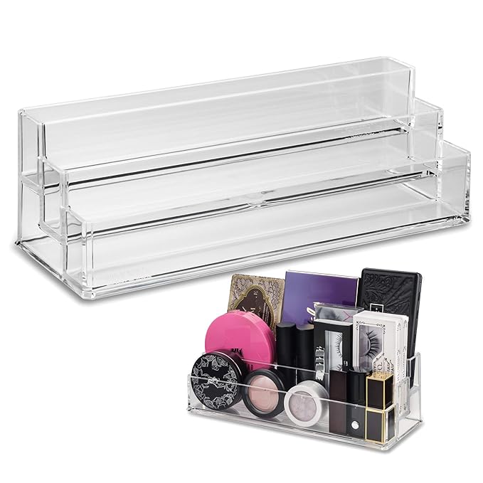 byAlegory Tiered Acrylic Eyeshadow Palette Makeup Organizer (Small Palettes, Compacts, Lipsticks, Lip Gloss, Eye Shadows, Cosmetics) | 3 Tier Cosmetic Storage (CLEAR)