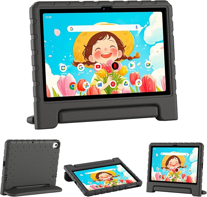 Kids Case for Onn 10.1 Tablet 2024 Gen 4(Model:100135925) ShockproofBlack | Lightweight EVA Foam Foldable Handle Stand Precise Cutouts Kid-Friendly For Daily Use